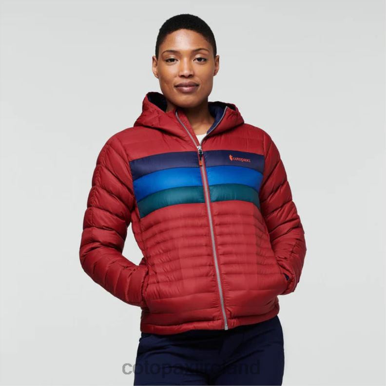 Fuego Down Hooded Jacket Women Cotopaxi Currant Stripes VPHP431 Clothing