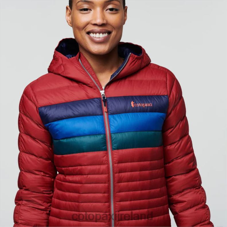 Fuego Down Hooded Jacket Women Cotopaxi Currant Stripes VPHP431 Clothing