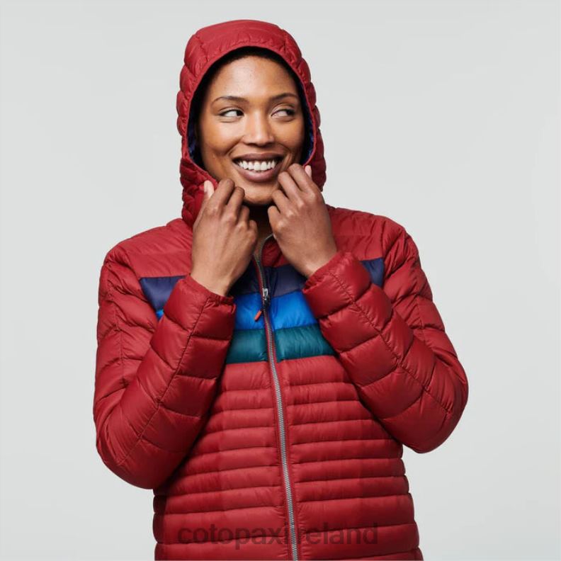 Fuego Down Hooded Jacket Women Cotopaxi Currant Stripes VPHP431 Clothing