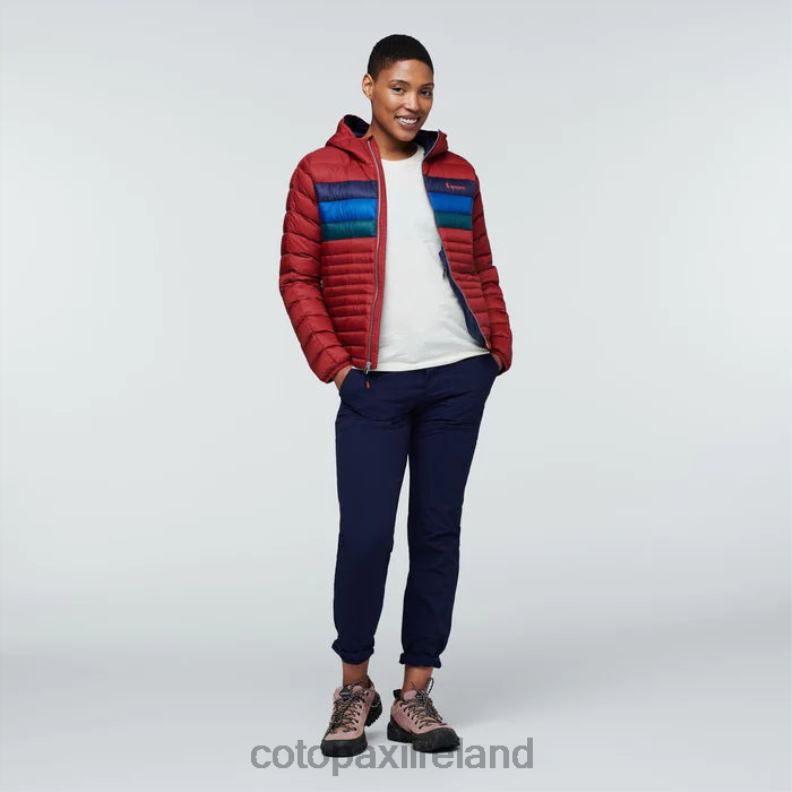 Fuego Down Hooded Jacket Women Cotopaxi Currant Stripes VPHP431 Clothing