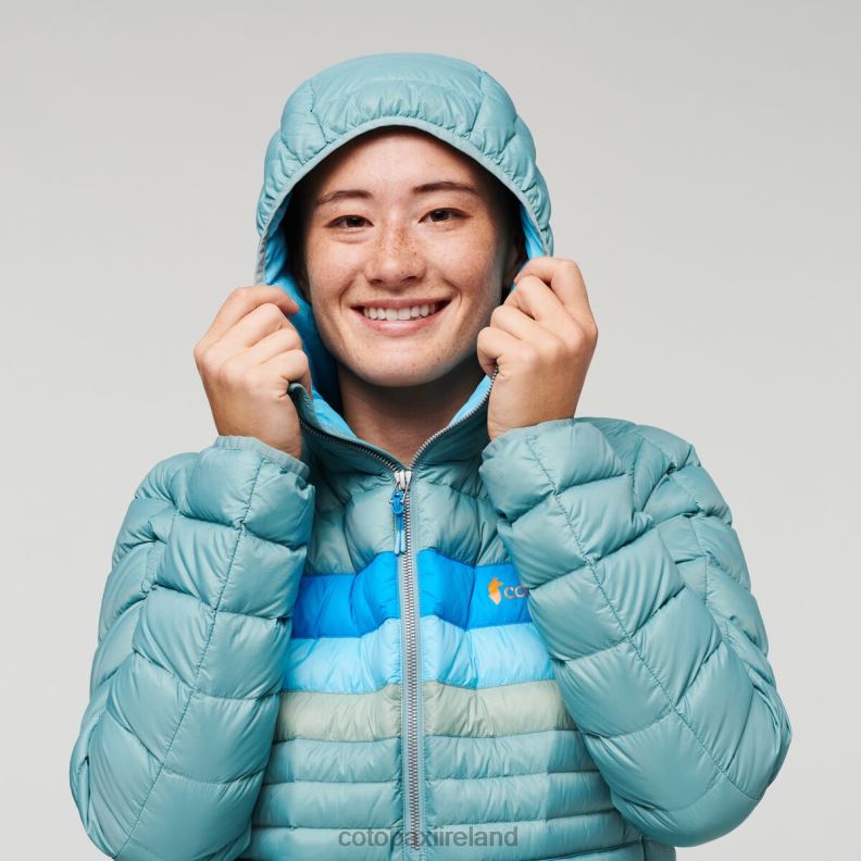 Fuego Down Hooded Pullover Women Cotopaxi Bluegrass Stripes VPHP44 Clothing
