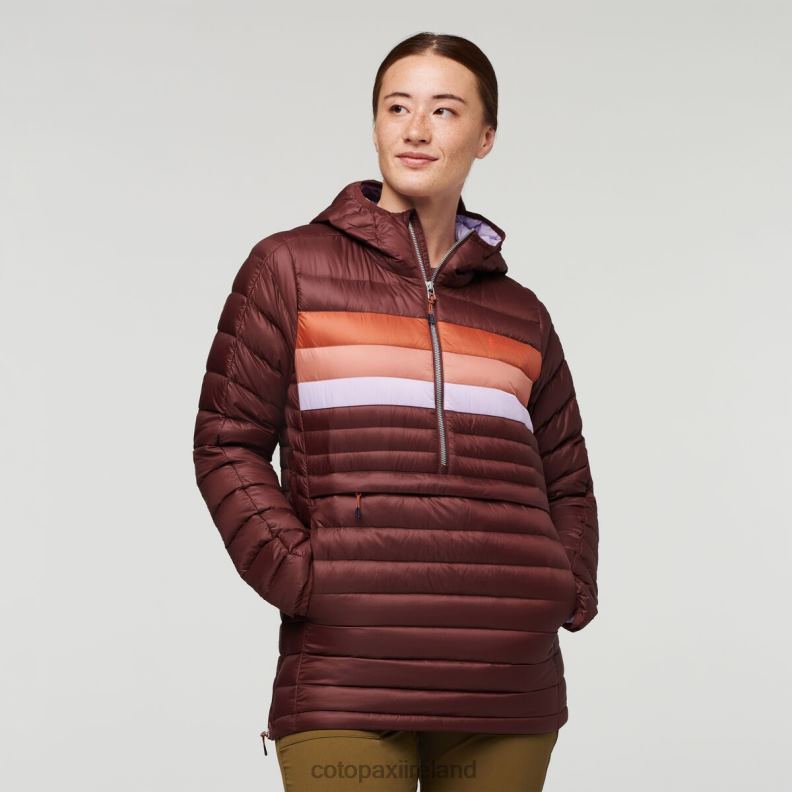 Fuego Down Hooded Pullover Women Cotopaxi Chestnut Stripes VPHP45 Clothing