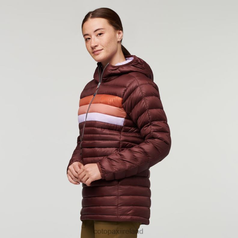 Fuego Down Hooded Pullover Women Cotopaxi Chestnut Stripes VPHP45 Clothing