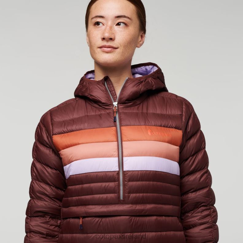 Fuego Down Hooded Pullover Women Cotopaxi Chestnut Stripes VPHP45 Clothing