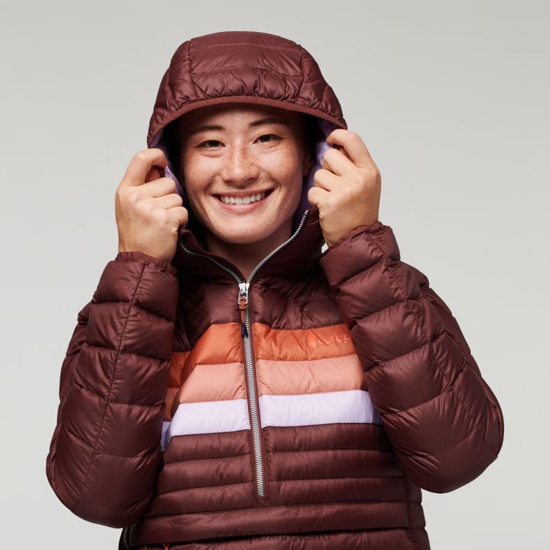 Fuego Down Hooded Pullover Women Cotopaxi Chestnut Stripes VPHP45 Clothing