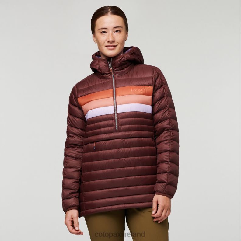 Fuego Down Hooded Pullover Women Cotopaxi Chestnut Stripes VPHP45 Clothing