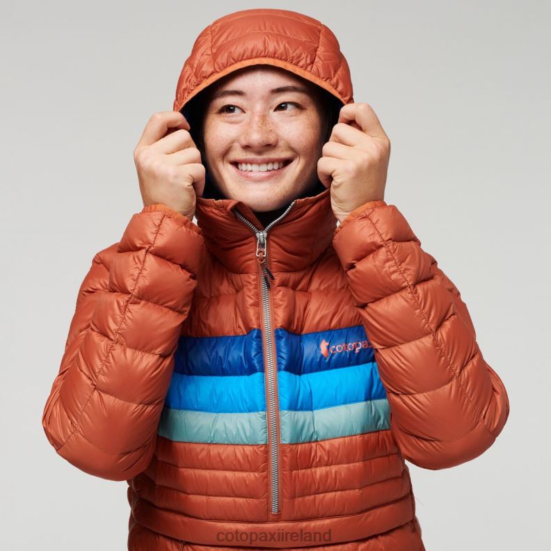 Fuego Down Hooded Pullover Women Cotopaxi Spice Stripes VPHP42 Clothing