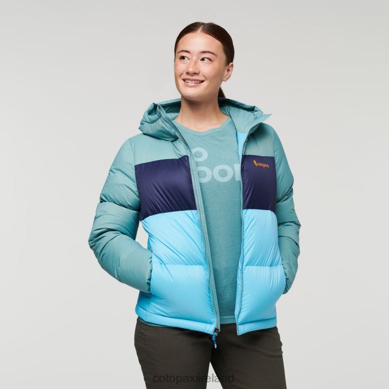Solazo Down Hooded Jacket Women Cotopaxi Bluegrass/Blue Sky VPHP41 Clothing